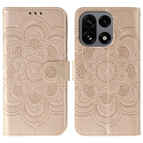 OnePlus 15 Sun Mandala Embossing Pattern Phone Leather Case - Rose Gold