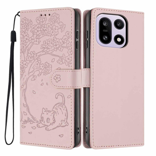 OnePlus 15 Tree Cat Embossed Flip Vegan Leather Phone Case - Rose Gold