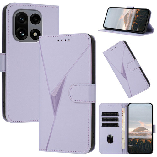 OnePlus 15 Triangle Pattern Buckle Clasp Leather Phone Case - Light Purple