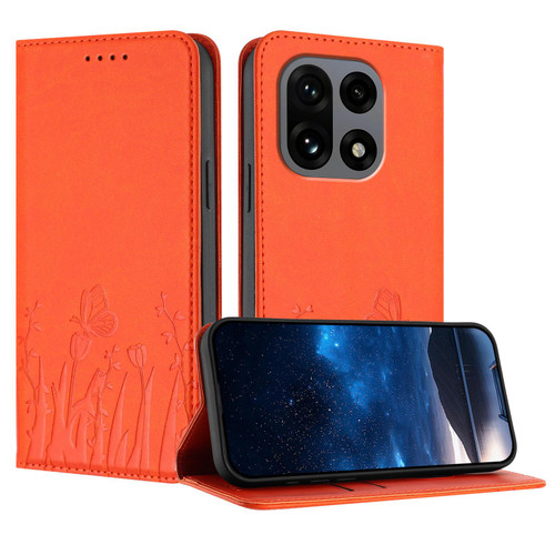 OnePlus 15 Tulips Butterfly Pattern Magnetic Vegan Leather Phone Case - Orange