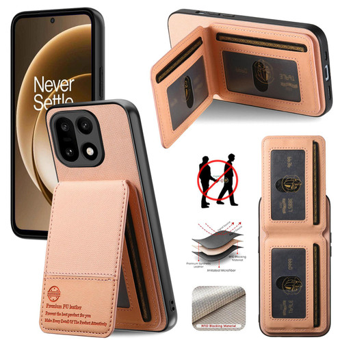 OnePlus 15 Twill Fabric Leather Vertical Flip RFID Card Bag Phone Case - Pink