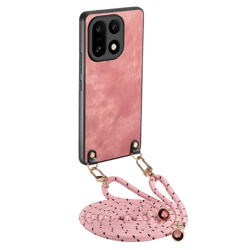 OnePlus 15 Vintage Leather PC Back Cover Phone Case with Crossbody Strap - Pink