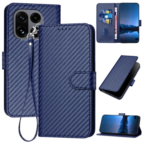 OnePlus 15 YX0070 Carbon Fiber Buckle Leather Phone Case with Lanyard - Royal Blue