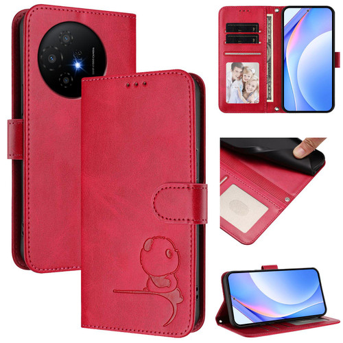 TCL 50 XL 5G Litter Panda Embossing RFID Leather Phone Case with Lanyard - Rose Red