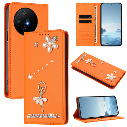 TCL 50 XL 5G Ballet Girl Diamond Studded RFID Vegan Leather Phone Case - Orange