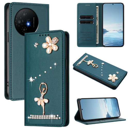 TCL 50 XL 5G Ballet Girl Diamond Studded RFID Vegan Leather Phone Case - Peacock Green