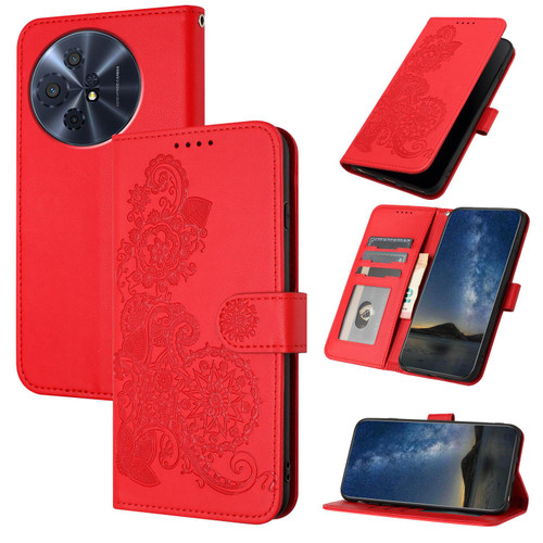 TCL 50 XL 5G Datura Flower Embossed Flip Leather Phone Case - Red