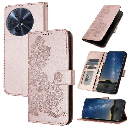 TCL 50 XL 5G Datura Flower Embossed Flip Leather Phone Case - Rose Gold