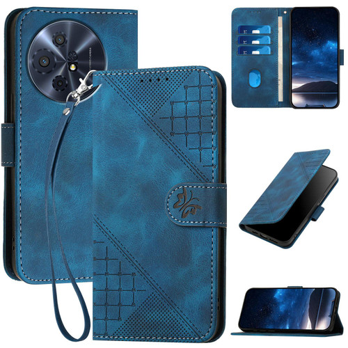 TCL 50 XL 5G Grid Butterfly Embossed Pattern Leather Phone Case with Lanyard - Dark Blue