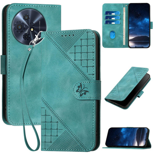 TCL 50 XL 5G Grid Butterfly Embossed Pattern Leather Phone Case with Lanyard - Light Blue