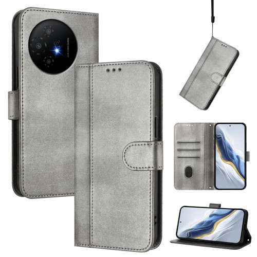 TCL 50 XL 5G Line Splicing Buckle Retro Leather Phone Case - Grey