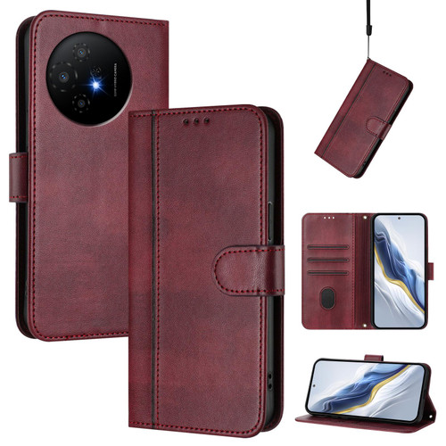 TCL 50 XL 5G Line Splicing Buckle Retro Leather Phone Case - Wine Red