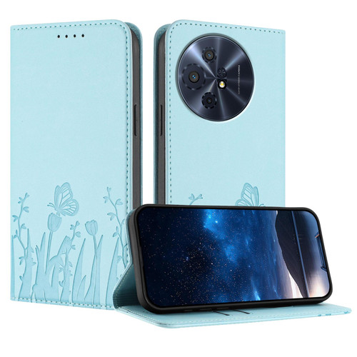 TCL 50 XL 5G Tulips Butterfly Pattern Magnetic Vegan Leather Phone Case - Light Blue