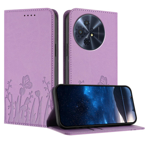 TCL 50 XL 5G Tulips Butterfly Pattern Magnetic Vegan Leather Phone Case - Light Purple