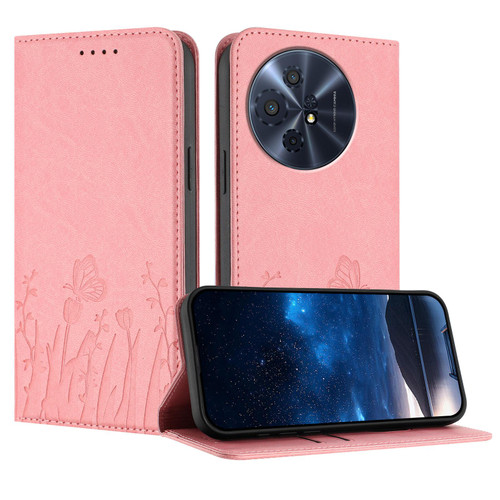 TCL 50 XL 5G Tulips Butterfly Pattern Magnetic Vegan Leather Phone Case - Pink