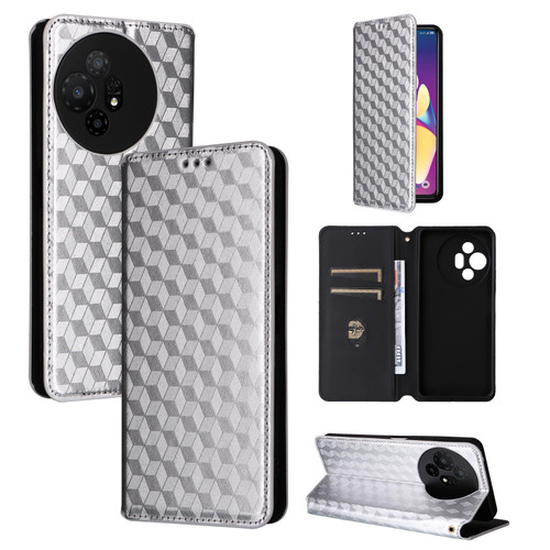 TCL 50 XL 5G Cubic Grid Texture Flip Leather Phone Case - Silver