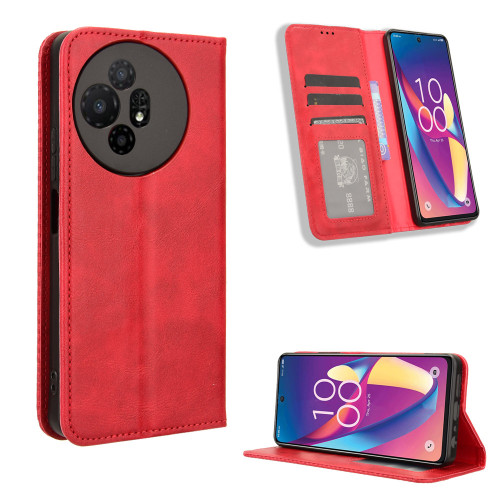 TCL 50 XL 5G Magnetic Buckle Retro Texture Leather Phone Case - Red