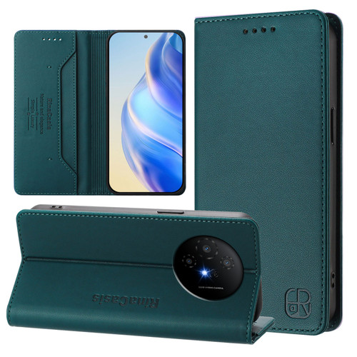 TCL 50 XL 5G RC01 Dual-Folded Magnetic Suction RFID Leather Phone Case - Dark Green