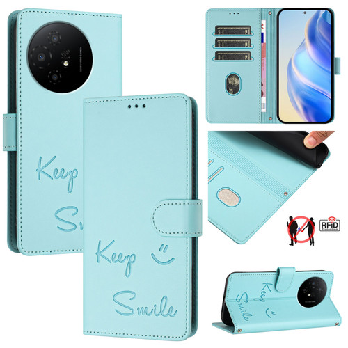 TCL 50 XL 5G Smile Embossing RFID Leather Phone Case - Mint Green