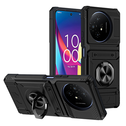 TCL 50 XL 5G TPU Hybrid PC Shockproof Card Phone Case with Metal Ring Holder - Black