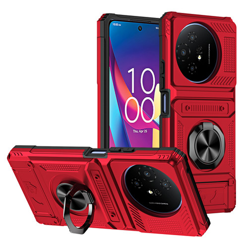 TCL 50 XL 5G TPU Hybrid PC Shockproof Card Phone Case with Metal Ring Holder - Red