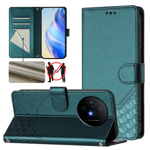 TCL 50 XL 5G Honeycomb Embossing RFID Leather Phone Case - Peacock Green