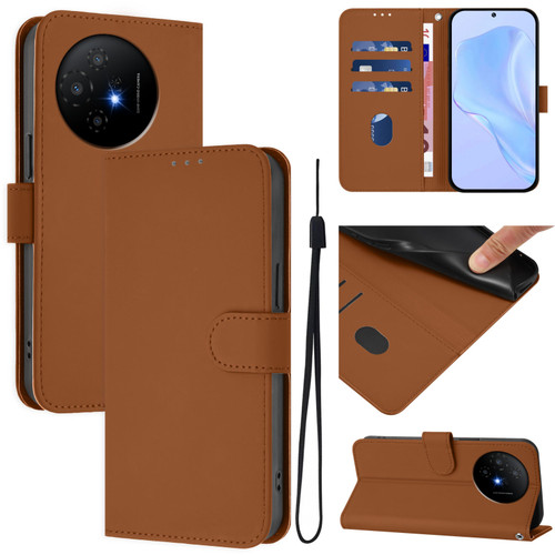 TCL 50 XL 5G Skin Feel Solid Color Leather Phone Case with Lanyard - Brown