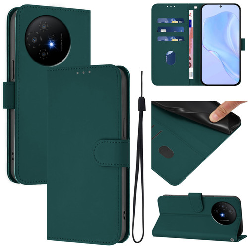 TCL 50 XL 5G Skin Feel Solid Color Leather Phone Case with Lanyard - Dark Green