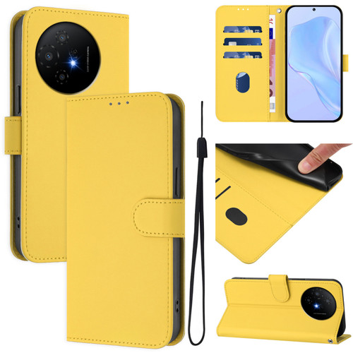 TCL 50 XL 5G Skin Feel Solid Color Leather Phone Case with Lanyard - Lemon Yellow
