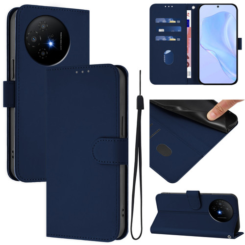 TCL 50 XL 5G Skin Feel Solid Color Leather Phone Case with Lanyard - Navy Blue