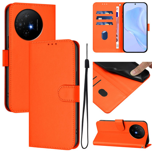 TCL 50 XL 5G Skin Feel Solid Color Leather Phone Case with Lanyard - Orange