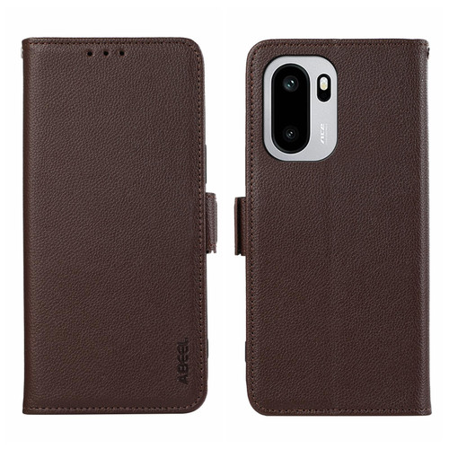 OnePlus 15R ABEEL Side-Magnetic Litchi Pattern Leather RFID Phone Case - Brown