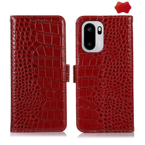 OnePlus 15R Crocodile Top Layer Cowhide Leather Phone Case - Red