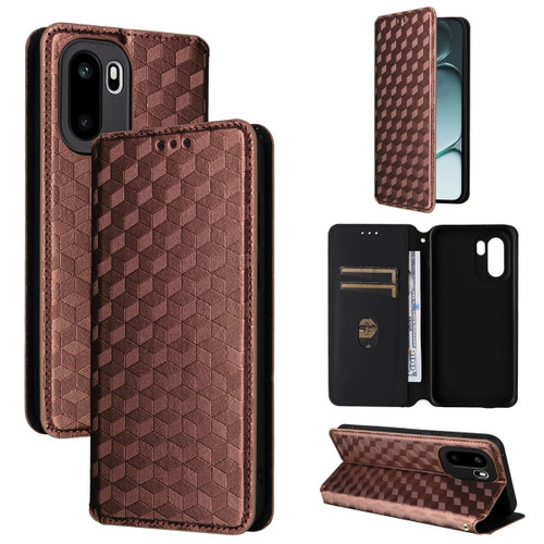 OnePlus 15R Cubic Grid Texture Flip Leather Phone Case - Brown
