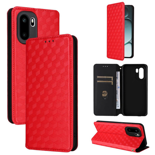 OnePlus 15R Cubic Grid Texture Flip Leather Phone Case - Red