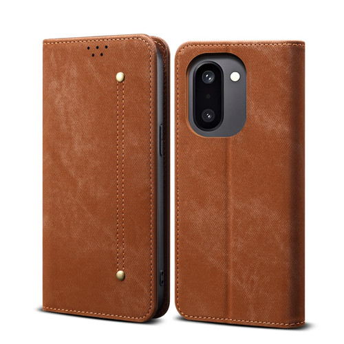 OnePlus 15R Denim Texture Casual Style Horizontal Flip Leather Case - Brown