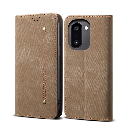 OnePlus 15R Denim Texture Casual Style Horizontal Flip Leather Case - Khaki