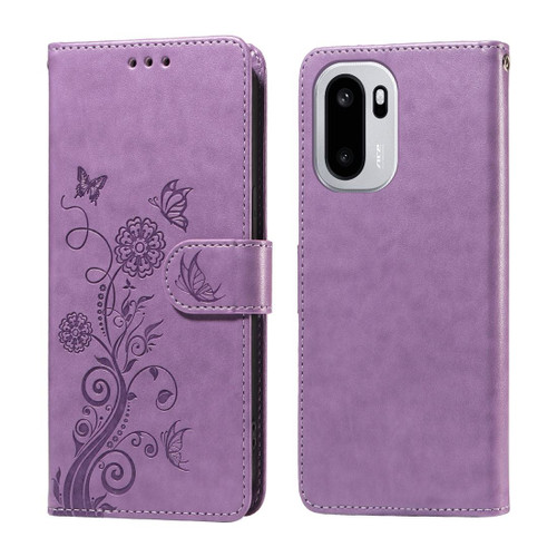 OnePlus 15R Embossed Butterfly Flowers Leather Phone Case - Purple