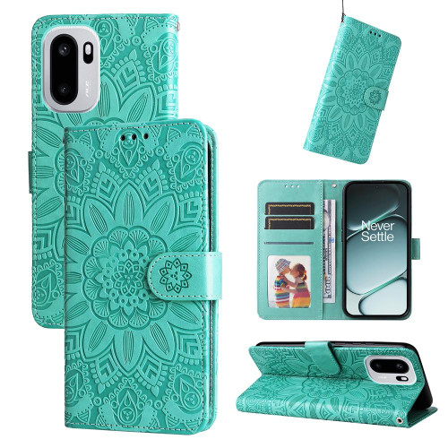 OnePlus 15R Embossed Sunflower Leather Phone Case - Green