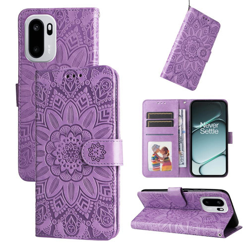 OnePlus 15R Embossed Sunflower Leather Phone Case - Purple