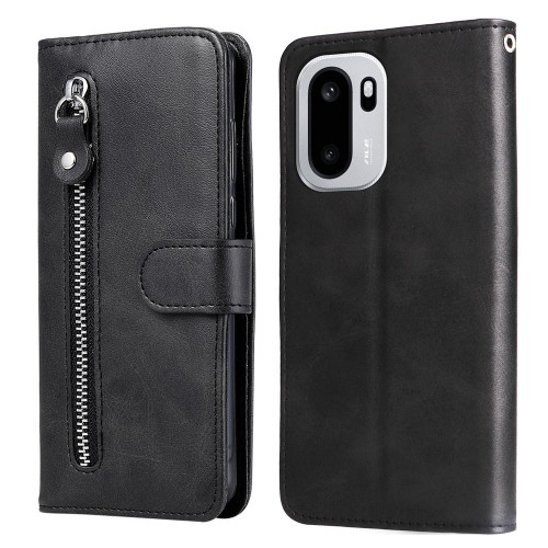 OnePlus 15R Fashion Calf Texture Zipper Leather Phone Case - Black