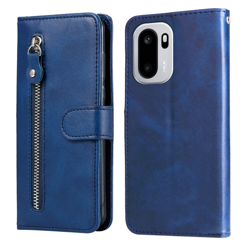 OnePlus 15R Fashion Calf Texture Zipper Leather Phone Case - Blue