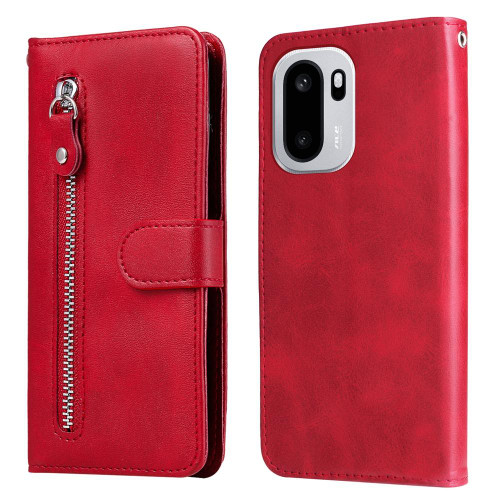 OnePlus 15R Fashion Calf Texture Zipper Leather Phone Case - Red