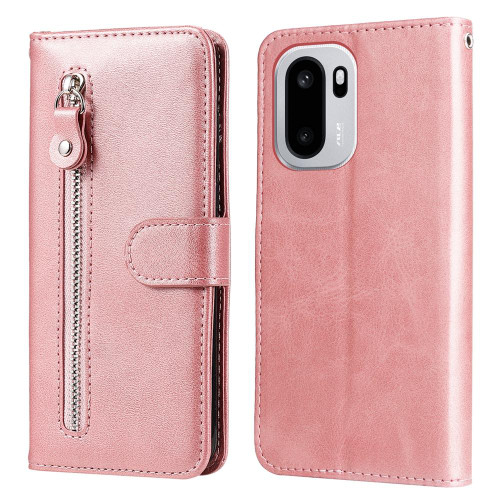 OnePlus 15R Fashion Calf Texture Zipper Leather Phone Case - Rose Gold