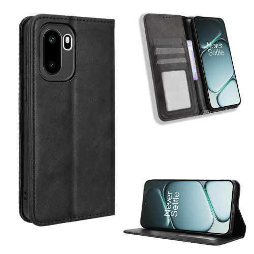 OnePlus 15R Magnetic Buckle Retro Texture Leather Phone Case - Black