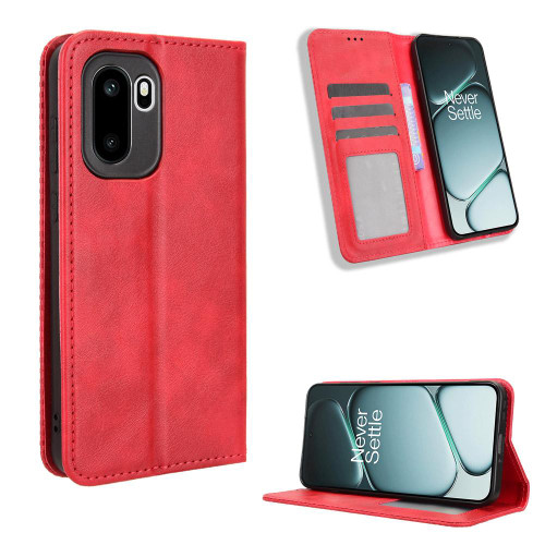 OnePlus 15R Magnetic Buckle Retro Texture Leather Phone Case - Red