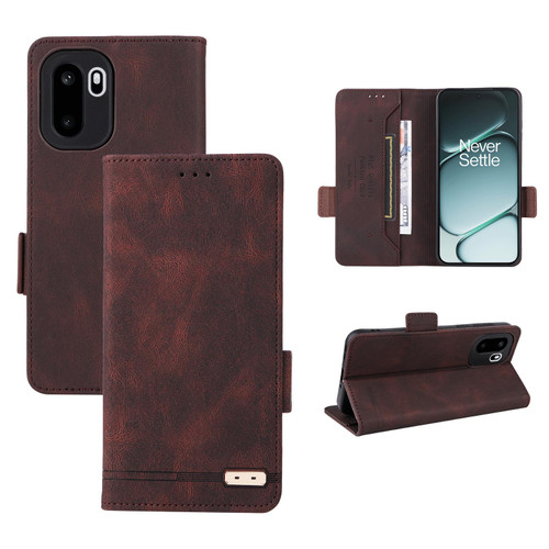 OnePlus 15R Magnetic Clasp Leather Phone Case - Brown