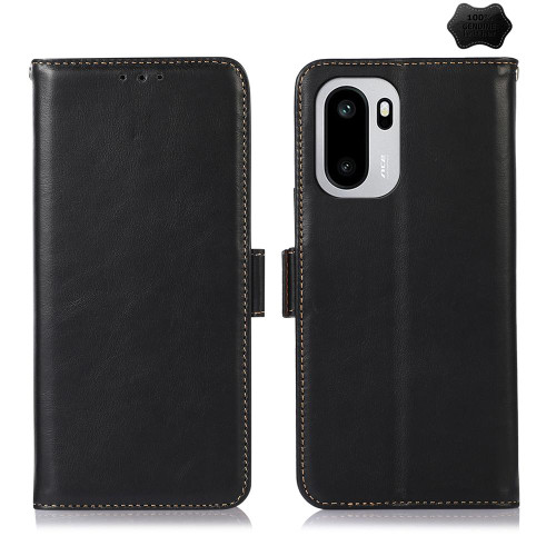 OnePlus 15R Magnetic Crazy Horse Texture Genuine Leather RFID Phone Case - Black