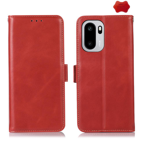 OnePlus 15R Magnetic Crazy Horse Texture Genuine Leather RFID Phone Case - Red