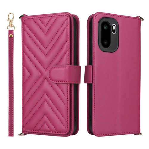 OnePlus 15R Multifunctional 6-Card Slots Leather Phone Case with Wrist Strap - Rose Red
